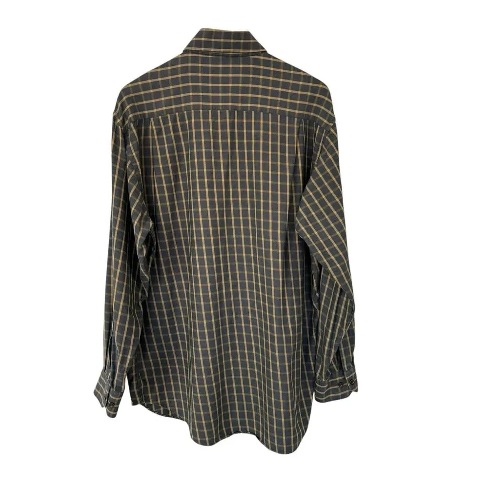 SCOTT BARBER Men's Button Down Shirt Gray Brushed Plaid Long Sleeve Pocket L